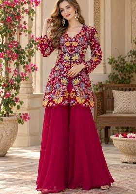Magenta Embroidery Georgette Kurta Set