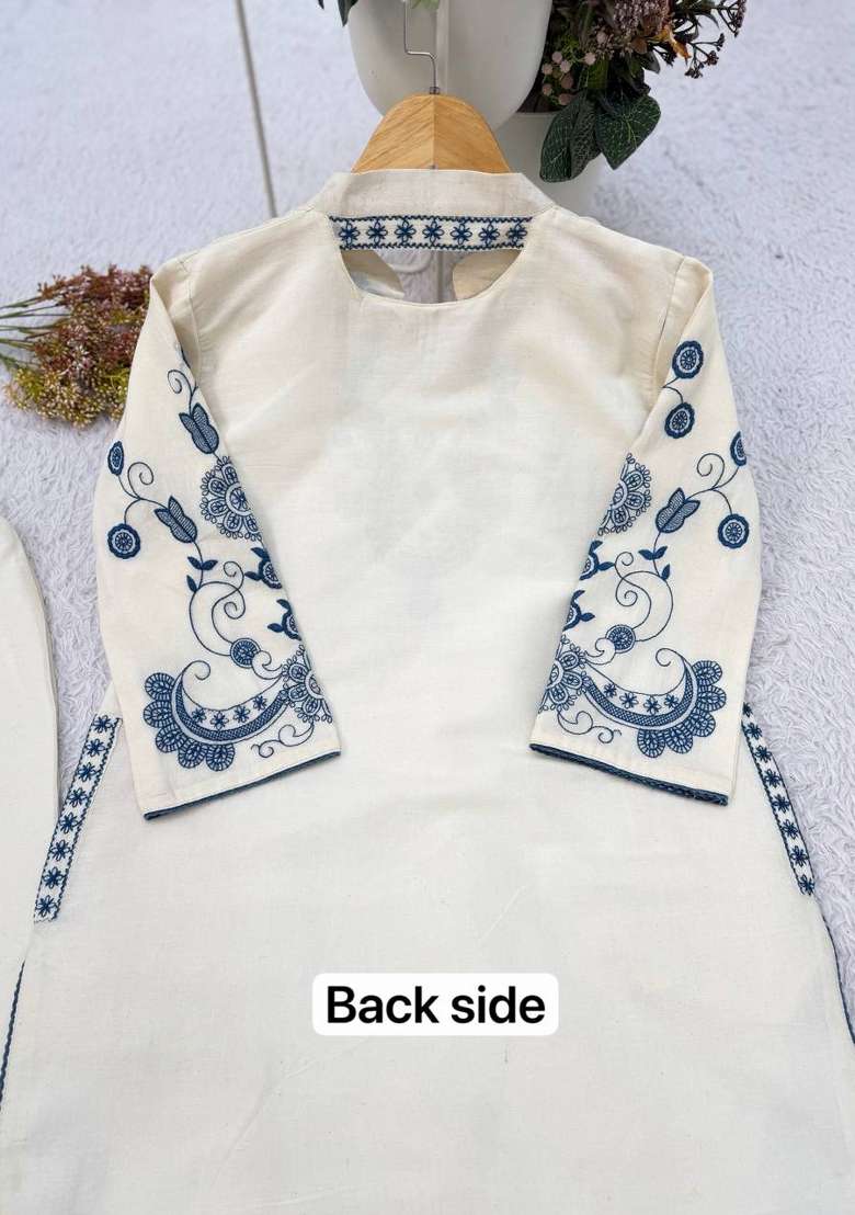 White Embroidery Cotton Kurta Set - Indya