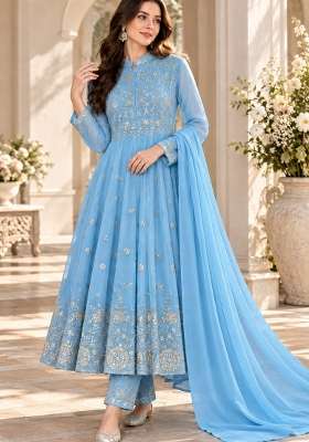 Sky Blue Embroidery Georgette Anarkali Set