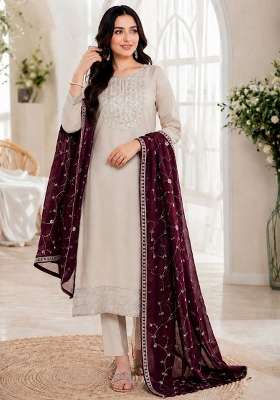 Cream Embroidery Silk Kurta Set
