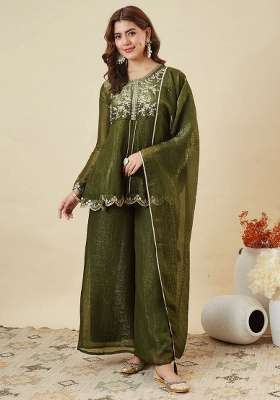 Mehendi Embroidery Silk Kurta Set