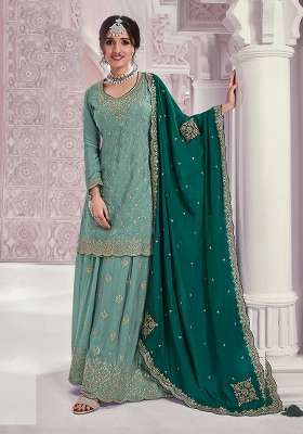 Sky Blue Embroidery Chinon Kurta Set