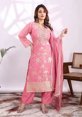 Pink Embroidery Jacquard Kurta Set