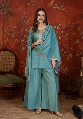 Sea Green Embroidery Roman Kurta Set
