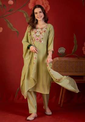 Light Green Embroidery Cotton Kurta Set