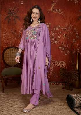 Lavender Embroidery Cotton Kurta Set