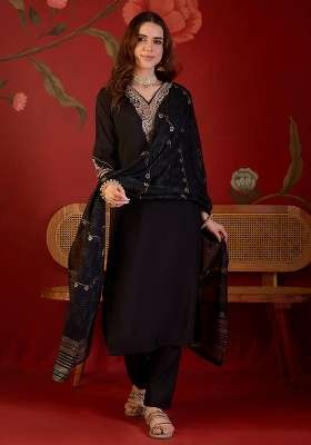 Black Embroidery Cotton Kurta Set