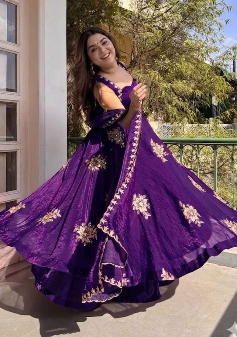 Purple Embroidery Silk Palazzo Set - Indya