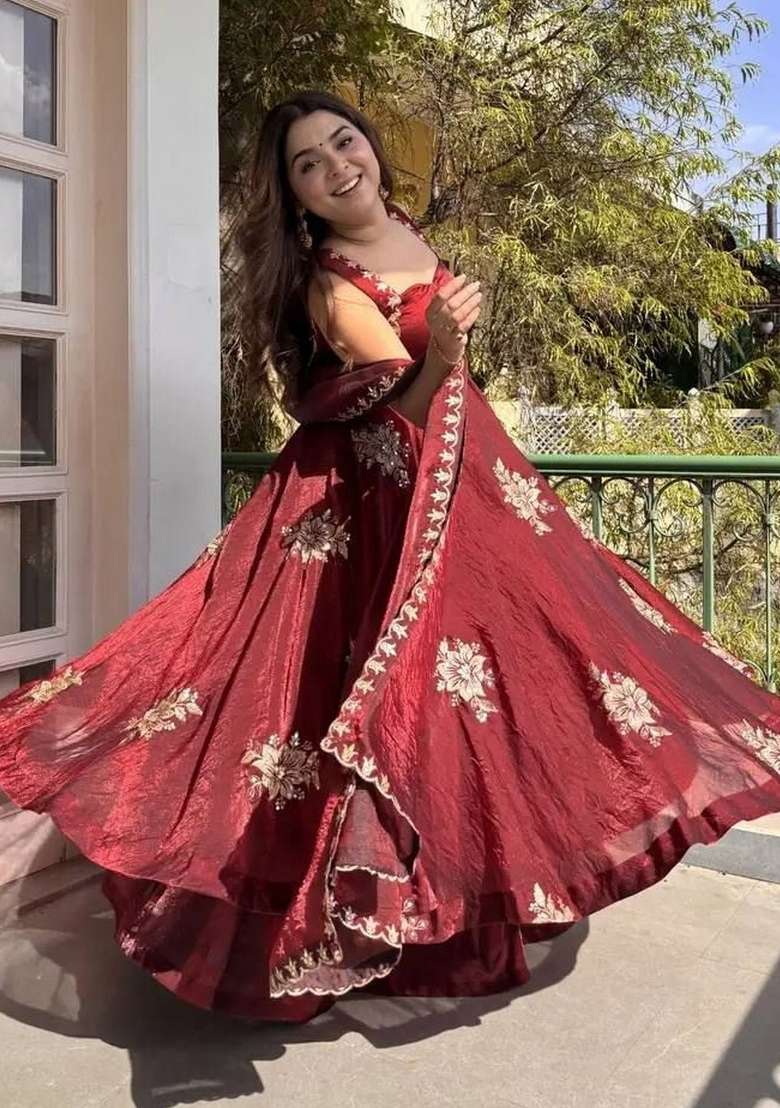 Maroon Embroidery Silk Palazzo Set - Indya