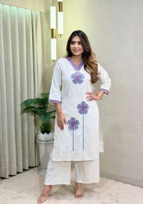 White Embroidery Cotton Palazzo Set
