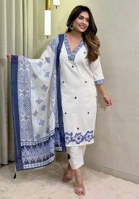 White Embroidery Cotton Kurta Set