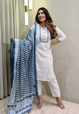 White Embroidery Cotton Kurta Set
