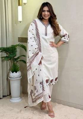 White Embroidery Cotton Kurta Set