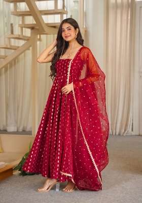 Red Embroidered Silk Kurta Set