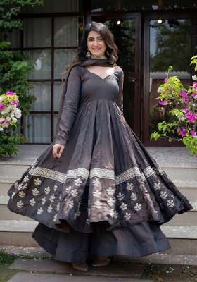 Grey Embroidered Silk Kurta Set