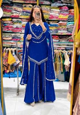 Blue Embroidered Silk Kurta Set