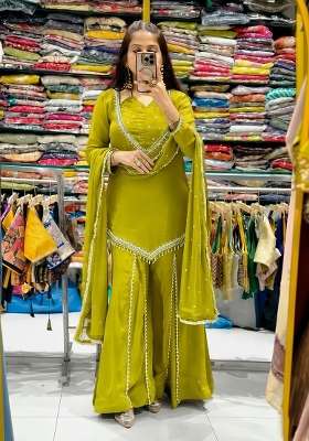 Olive Embroidered Silk Kurta Set