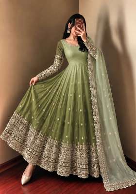 Green Embroidered Georgette Kurta Set
