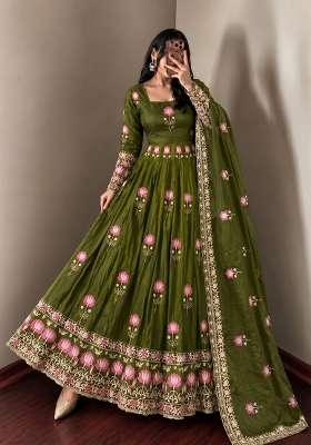 Green Embroidered Silk Kurta Set