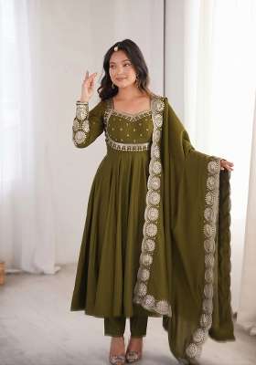 Green Embroidered Silk Kurta Set