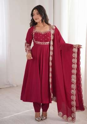 Red Embroidered Silk Kurta Set