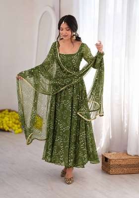 Green Printed Silk Kurta Set