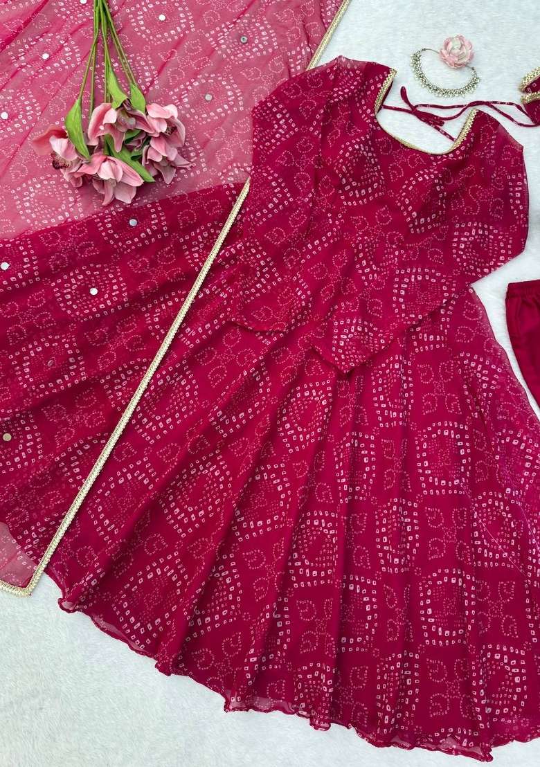 Rani Pink Printed Silk Kurta Set - Indya
