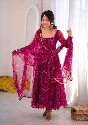 Rani Pink Embroidered Silk Kurta Set