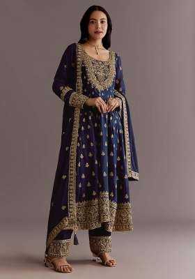 Blue Embroidered Silk Kurta Set