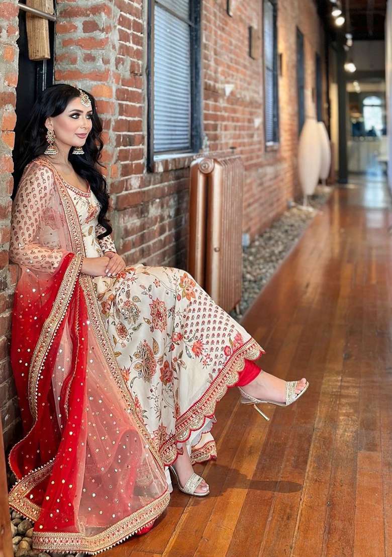 Cream Embroidered Silk Kurta Set - Indya