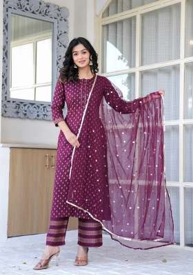 Burgundy Printed Viscose Kurta Set