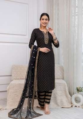 Black Printed Viscose Kurta Set