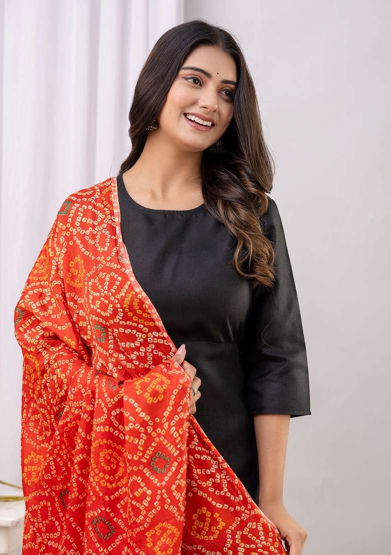 Black Printed Cotton Kurta Set - Indya