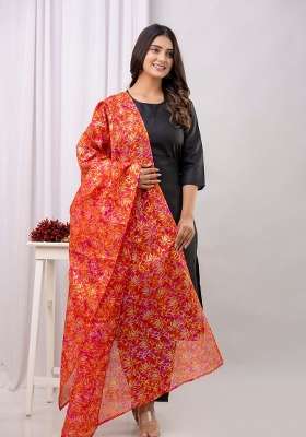 Black Printed Cotton Kurta Set
