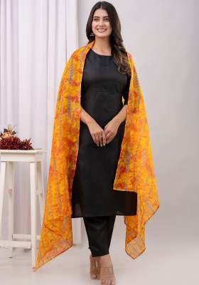 Black Printed Cotton Kurta Set