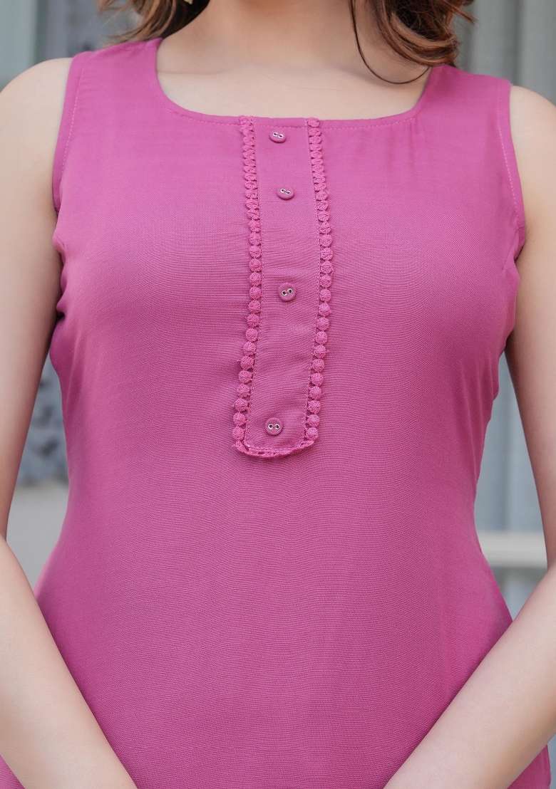 Mauve Plain Cotton Kurta Set - Indya
