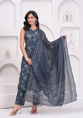 Blue Printed Cotton Kurta Set