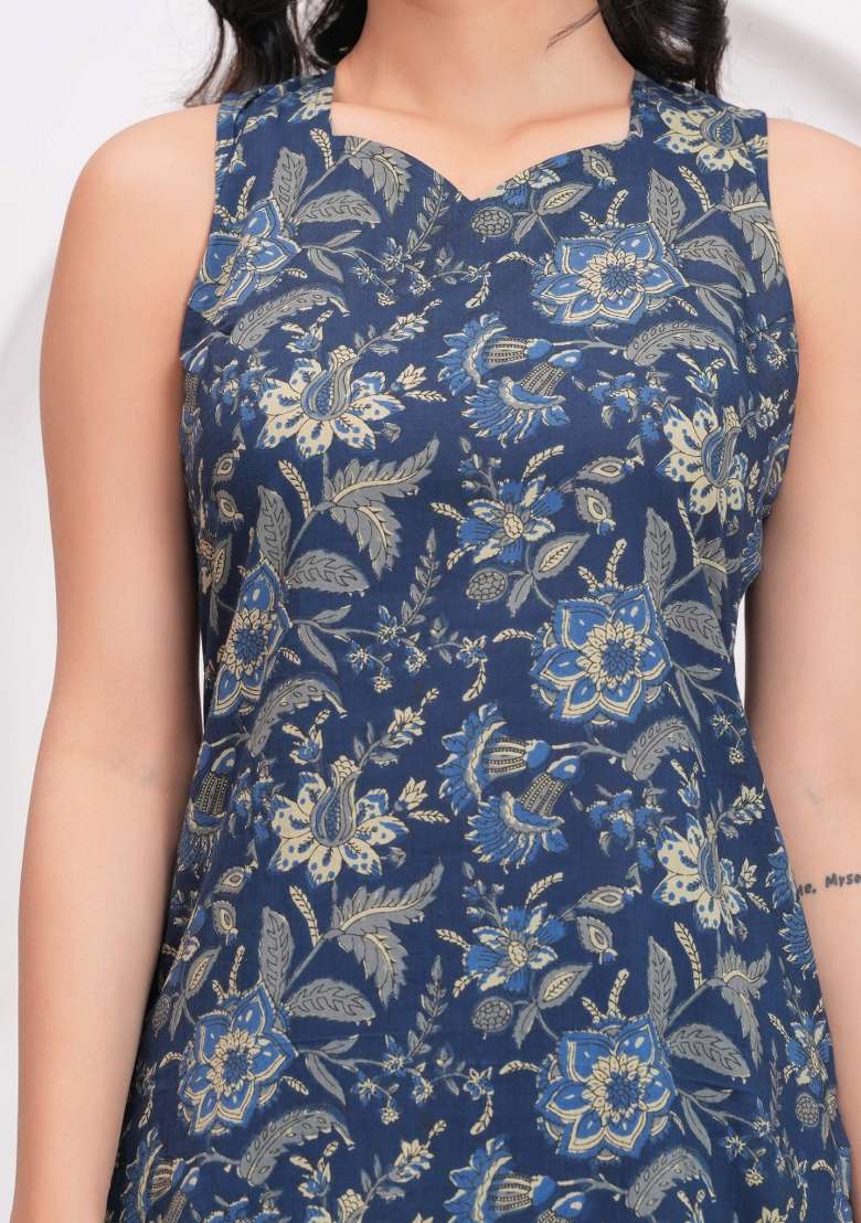 Blue Printed Cotton Kurta Set - Indya