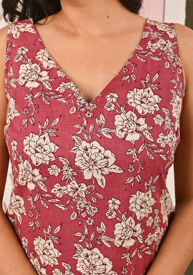 Mauve Printed Cotton Kurta Set - Indya