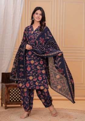 Blue Printed Cotton Kurta Set