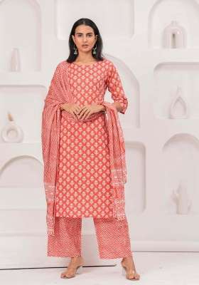 Pink Printed Cotton Kurta Set