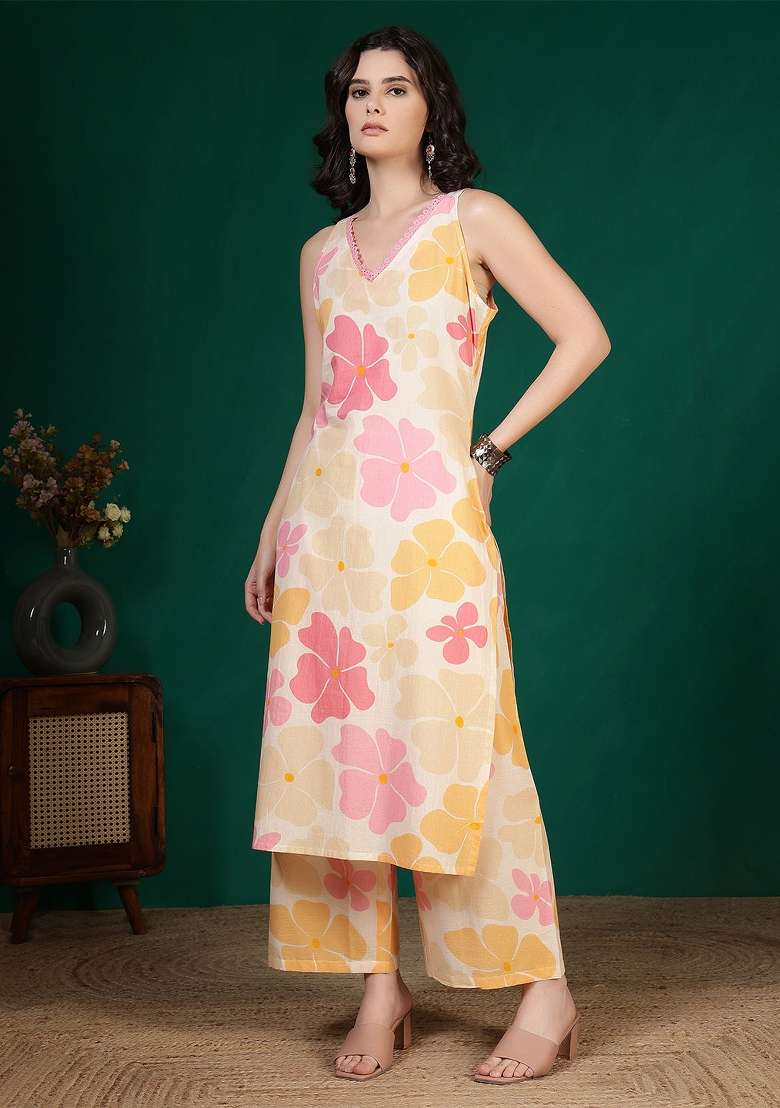 Multicolor Printed Cotton Kurta Set - Indya
