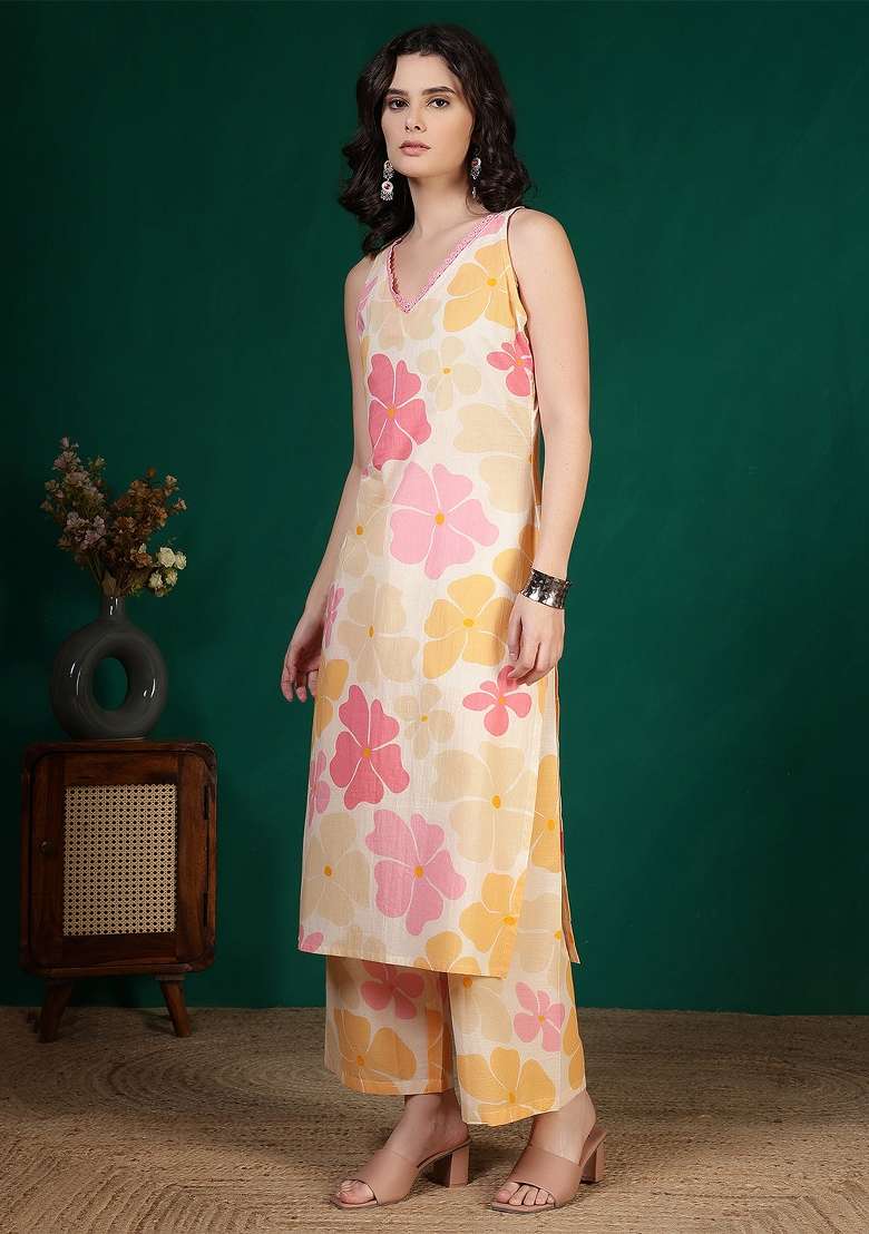 Multicolor Printed Cotton Kurta Set - Indya