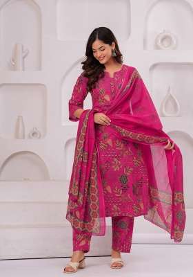 Pink Printed Cotton Kurta Set