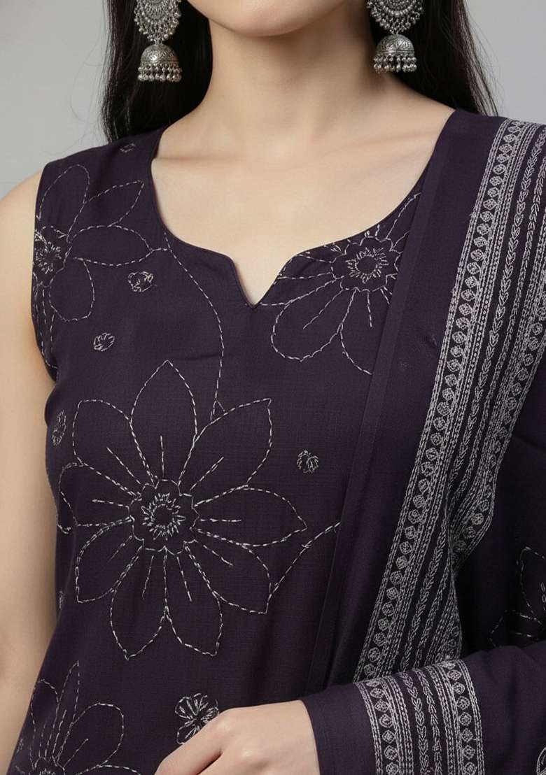 Purple Printed Cotton Kurta Set - Indya
