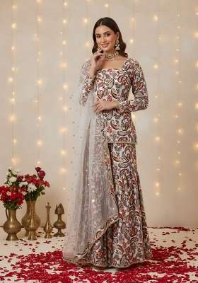 Off White Printed Cotton Kurta Set