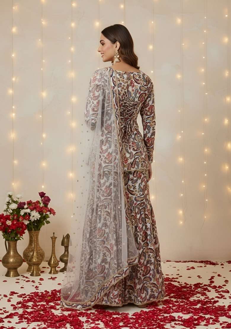 Off White Printed Cotton Kurta Set - Indya