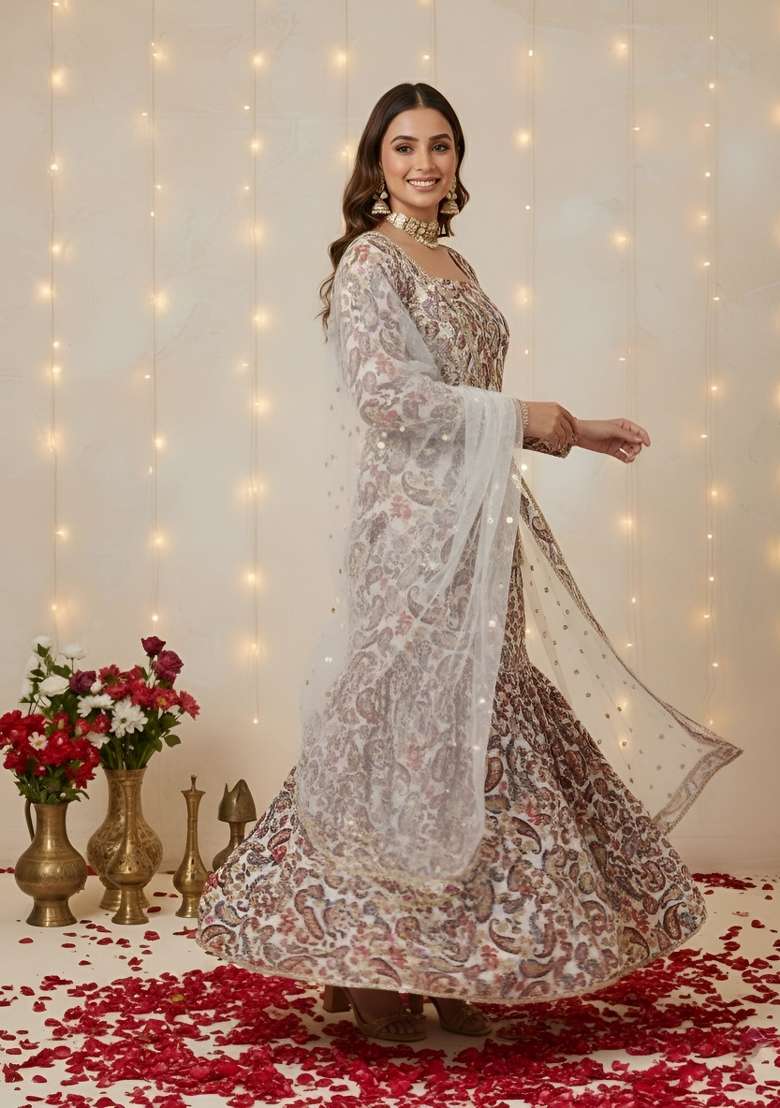 Off White Printed Cotton Kurta Set - Indya