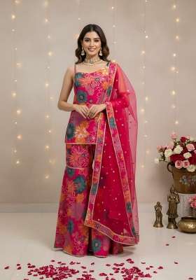 Pink Printed Cotton Kurta Set