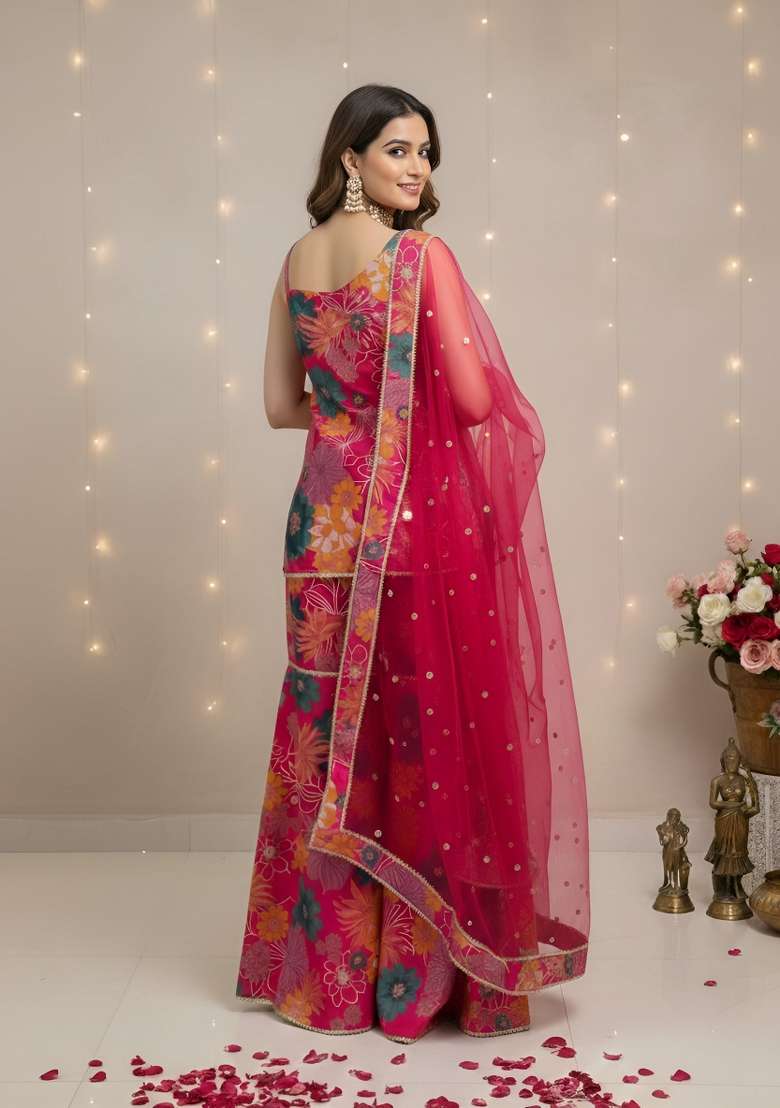 Pink Printed Cotton Kurta Set - Indya